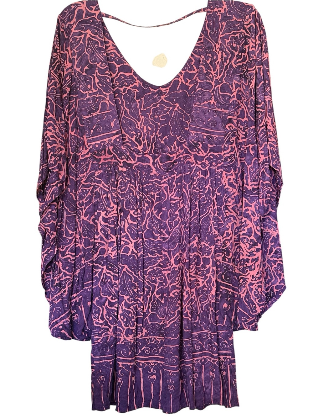 HAWAIIAN Purple & Pink Patterned Tunic Dress Never Worn Large open sleeves